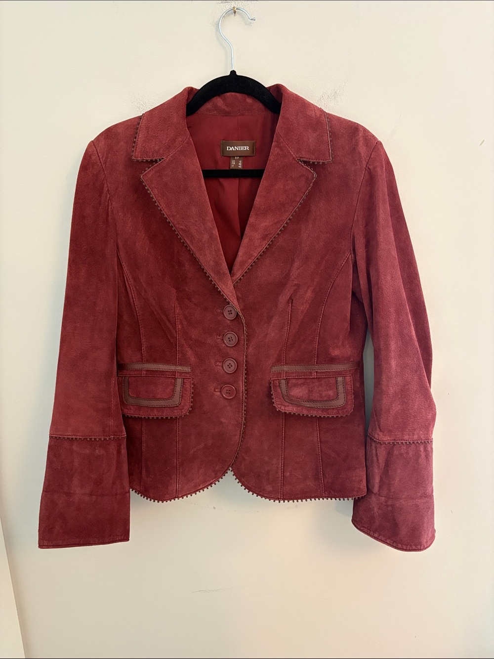 Vintage Y2K Danier Burgundy Genuine Suede Leather Blazer Jacket - Size S
